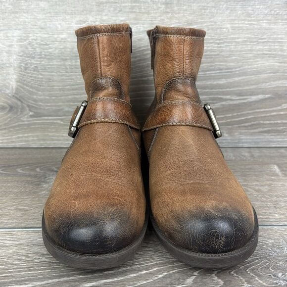 Earth Redwood Almond Brown Leather Women’s Sz 10B Buckle Zip Studded Ankle Boots - Picture 2 of 11
